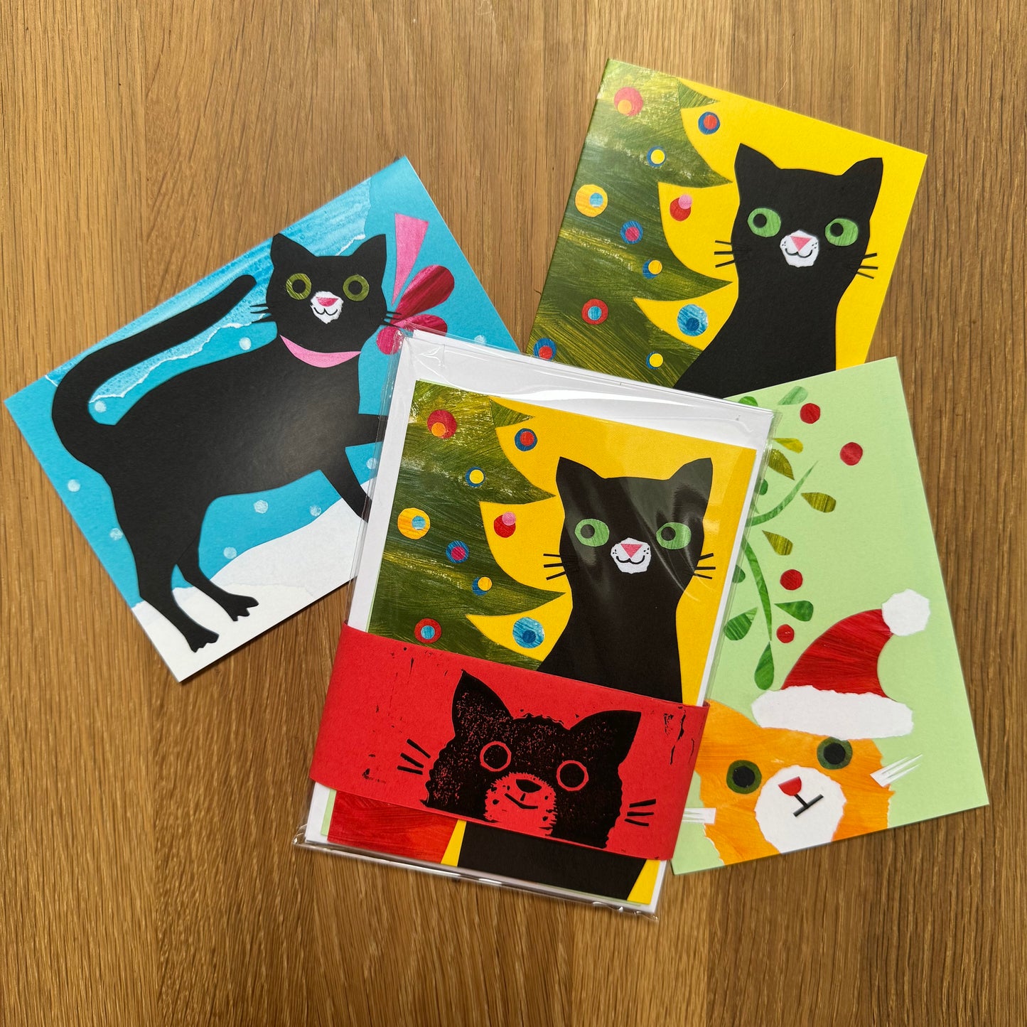 Christmas Cat Cards pack of Six.