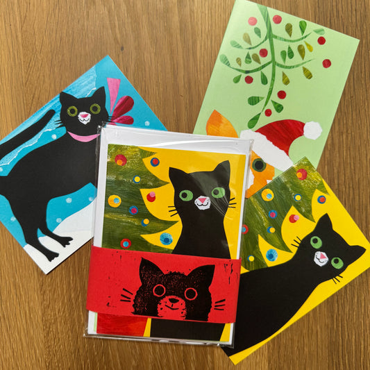 Christmas Cat Cards pack of Six.